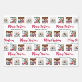 Elke tekst & 12 foto's Helder Modern Merry Christm Inpakpapier Vel
