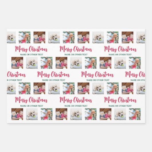 Elke tekst & 12 foto's Helder Modern Merry Christm Inpakpapier Vel (Voorkant)