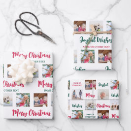 Elke tekst & 12 foto's Helder Modern Merry Christm Inpakpapier Vel