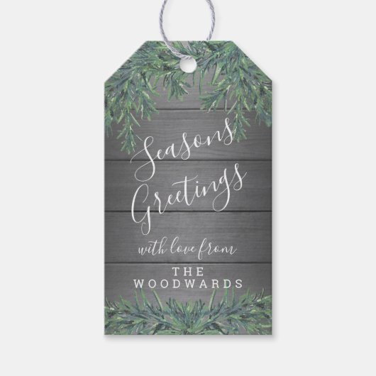 Elke tekst 1 Foto Holiday Greenery Rustic Grey Woo Cadeaulabel (Voorkant)