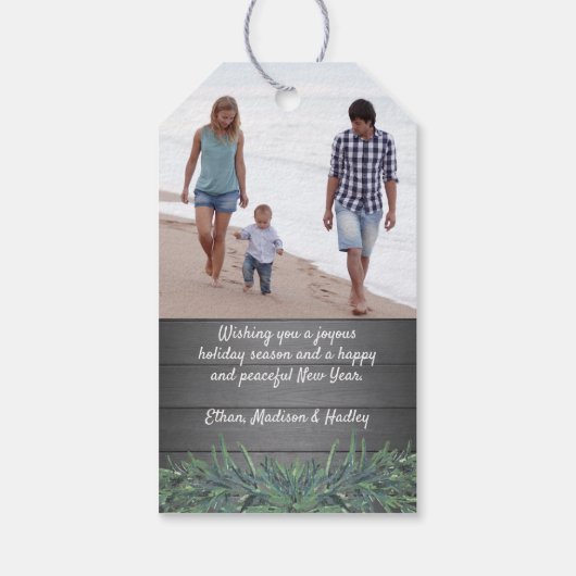 Elke tekst 1 Foto Holiday Greenery Rustic Grey Woo Cadeaulabel (Achterkant)