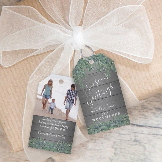 Elke tekst 1 Foto Holiday Greenery Rustic Grey Woo Cadeaulabel