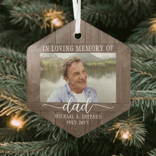 Elke tekst 1 Foto Memorial Rustic Faux Wood Hexago Glas Ornament