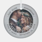 Elke tekst 1 Foto Silver 25th Wedding Jubileum Glas Ornament (Voorkant)