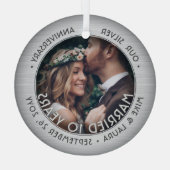 Elke tekst 1 Foto Silver 25th Wedding Jubileum Glas Ornament (Achterkant)