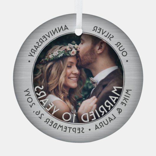 Elke tekst 1 Foto Silver 25th Wedding Jubileum Glas Ornament (Achterkant)