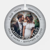 Elke tekst 2 foto 10e bruiloft Jubileum Faux Tin Metalen Ornament (Achterkant)