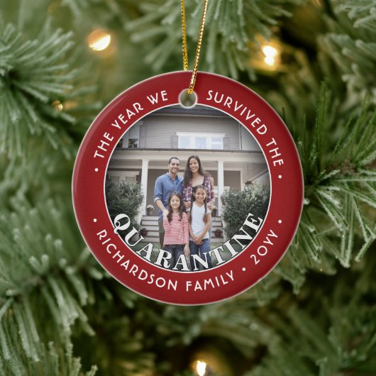 Elke tekst 2 Foto die we hebben overleefd Quaranti Keramisch Ornament (Boom)