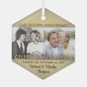 Elke tekst 2 Foto Golden 50th Wedding Jubileum Glas Ornament (Voorkant)