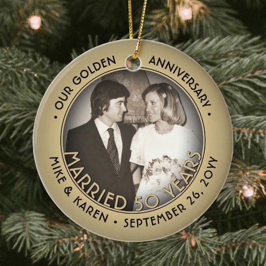 Elke tekst 2 Foto Golden 50th Wedding Jubileum Keramisch Ornament