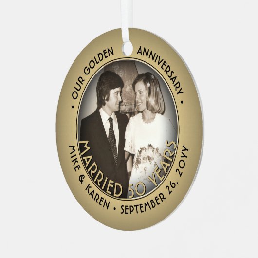 Elke tekst 2 Foto Golden 50th Wedding Jubileum Metalen Ornament (Voorkant links)