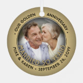 Elke tekst 2 Foto Golden 50th Wedding Jubileum Metalen Ornament (Achterkant)