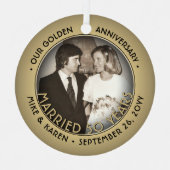 Elke tekst 2 Foto Golden 50th Wedding Jubileum Metalen Ornament (Voorkant)