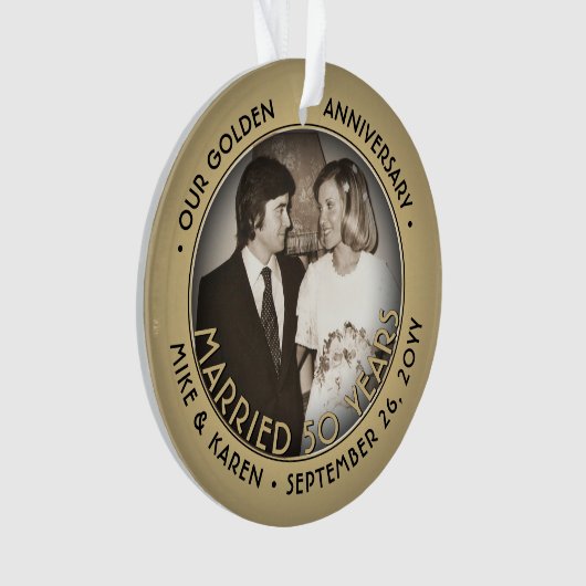 Elke tekst 2 Foto Golden 50th Wedding Jubileum Ornament (voorkant)