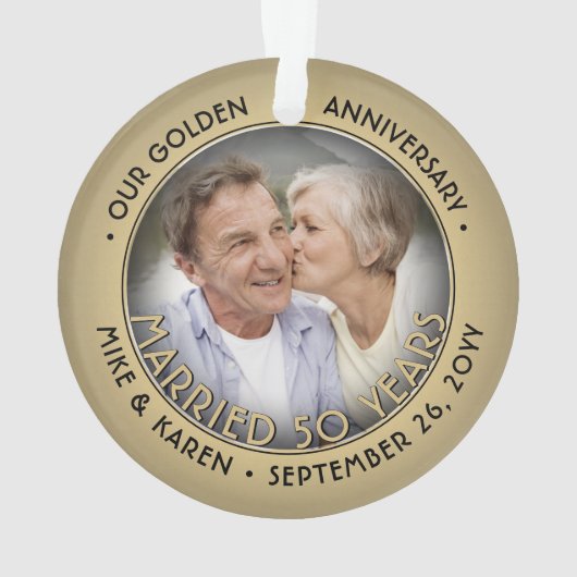 Elke tekst 2 Foto Golden 50th Wedding Jubileum Ornament (achterkant)