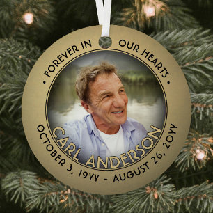 Elke tekst 2 foto-herdenking zwart en goud namaakf metalen ornament