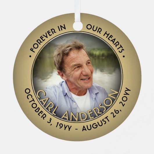 Elke tekst 2 foto-herdenking zwart en goud namaakf metalen ornament (Achterkant)