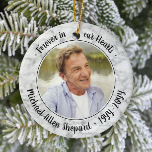 Elke tekst 2 Foto Memorial Elegant Faux Marble Keramisch Ornament
