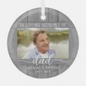 Elke tekst 2 Foto Memorial Simple Grey Faux Wood Glas Ornament (Voorkant)