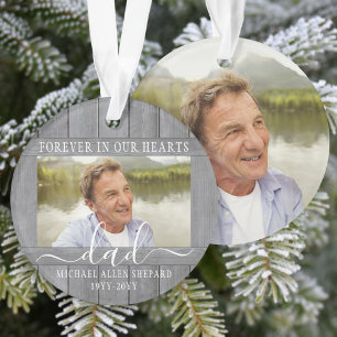 Elke tekst 2 Foto Memorial Simple Grey Faux Wood Ornament