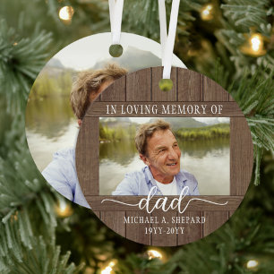 Elke tekst 2 Foto Memorial Simple Rustic Faux Wood Metalen Ornament