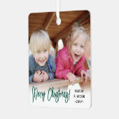 Elke tekst 2 foto modern geborsteld groen script metalen ornament (Voorkant links)