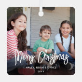 Elke tekst 2 foto modern geborsteld wit script metalen ornament (Voorkant)