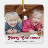 Elke tekst 2 foto rood retro typografie eenvoudig keramisch ornament (Voorkant)