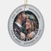 Elke tekst 2 Foto Silver 25th Wedding Jubileum Keramisch Ornament (Links)