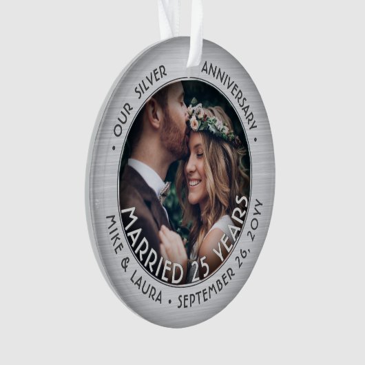 Elke tekst 2 Foto Silver 25th Wedding Jubileum Ornament (voorkant)
