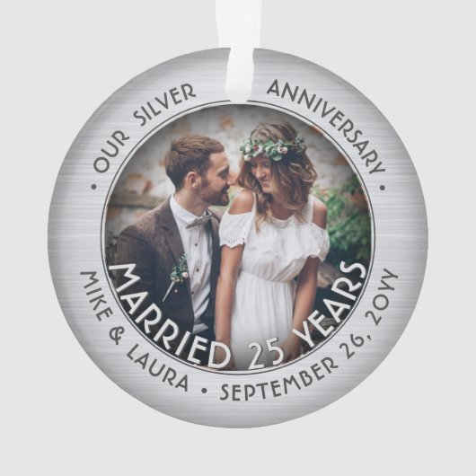 Elke tekst 2 Foto Silver 25th Wedding Jubileum Ornament (achterkant)