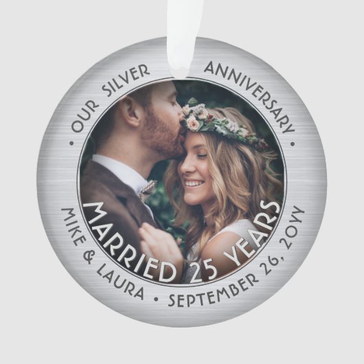 Elke tekst 2 Foto Silver 25th Wedding Jubileum Ornament (voorkant)