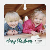 Elke tekst 2 foto trendy geborsteld groen script metalen ornament (Voorkant)