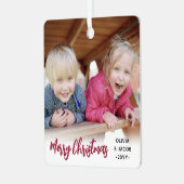 Elke tekst 2 foto trendy geborsteld rood script metalen ornament (Voorkant links)