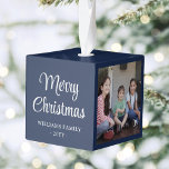 Elke tekst 3 Foto Eenvoudig Modern Minimalistisch  Decoratie<br><div class="desc">Viel de eenvoudige vreugde van de feestdagen met een douane 3 fotoblauw en witte knobbelversiering. Afbeeldingen en alle tekst op deze sjabloon zijn gemakkelijk aan te passen om het even welke formulering, zoals Zure Kerstmis, Prettige feestdagen, Seizoenen Greetings, Mijn Eerste Kerstmis etc. (De TIP van de PLAATSING van het AFBEELDING:...</div>