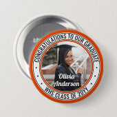 Elke tekst Afstudeerfoto Oranje Zwart en Wit Ronde Button 7,6 Cm (Voorkant /achterkant)