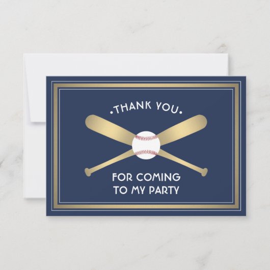 Elke tekst Baseball Thema Party Navy Blauw Wit Gou Bedankkaart (Voorkant)