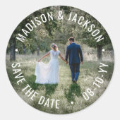 Elke tekst Bewaar de datum Eenvoudige moderne trou Ronde Sticker (Voorkant)