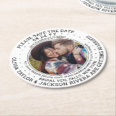 Elke tekst Bruiloft Bewaar de datum Foto Zwart & W Ronde Kartonnen Onderzetter (Gebogen)