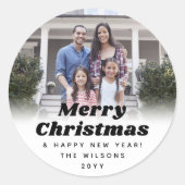 Elke tekst Eenvoudige Retro Kerst Foto Zwart Wit Ronde Sticker (Voorkant)