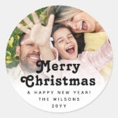 Elke tekst Eenvoudige Retro Typografie Kerstfoto Ronde Sticker (Voorkant)