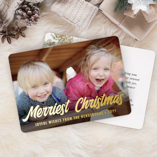 Elke tekst Elegant Script 2 Foto Prettig Kerstfees Folie Feestdagenkaart