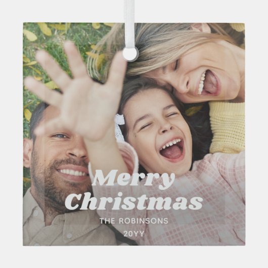 Elke tekst Foto Overlay Eenvoudige Retro Typografi Glas Ornament (Voorkant)