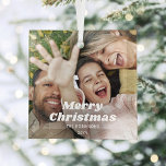 Elke tekst Foto Overlay Eenvoudige Retro Typografi Glas Ornament<br><div class="desc">Vier de eenvoudige geneugten van de feestdagen met een retro typografie foto overlay vierkante glazen ornament. Het afbeelding en alle tekst op deze sjabloon zijn gemakkelijk te personaliseren. Prettige feestdagen Aanpassen met elke formulering, zoals Vrolijk Kerstfeest, Joh, Mijn Eerste Kerstdagen, Beste Vrienden, kinder & familienamen, enz. De algehele esthetiek van...</div>