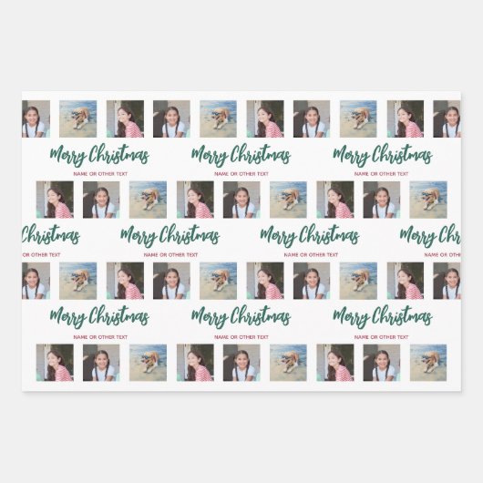 Elke tekst fotocollage geborsteld rood groen Kerst Inpakpapier Vel (Voorkant)