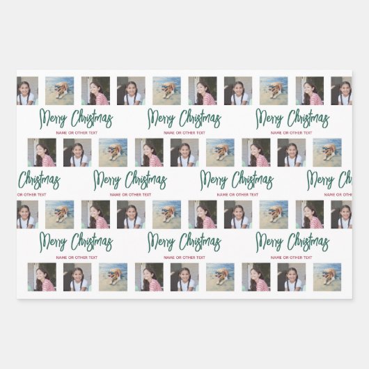 Elke tekst fotocollage rood groen geborsteld kerst inpakpapier vel (Voorkant)