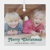 Elke tekst Groen Retro Typografie Eenvoudige foto Glas Ornament (Voorkant)