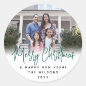 Elke tekst Groene script typografie moderne foto Ronde Sticker (Voorkant)