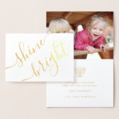 Elke tekst Hanukkah Simple Shine Bright Gold Real Folie Kaarten (Display)