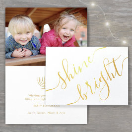 Elke tekst Hanukkah Simple Shine Bright Gold Real Folie Kaarten